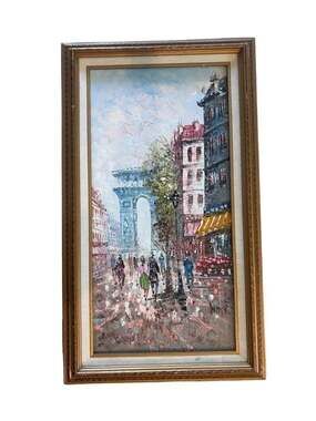Caroline Burnett Original Oil Painting Arc de Triomphe Paris Street Scene Framed